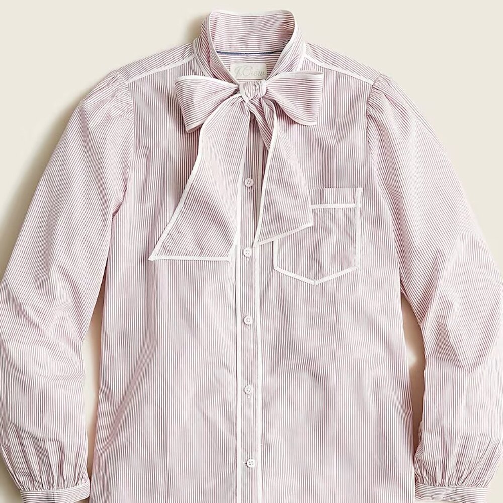 JCrew Classic Fit Women's Neck Tie Pink Stripe Blouse